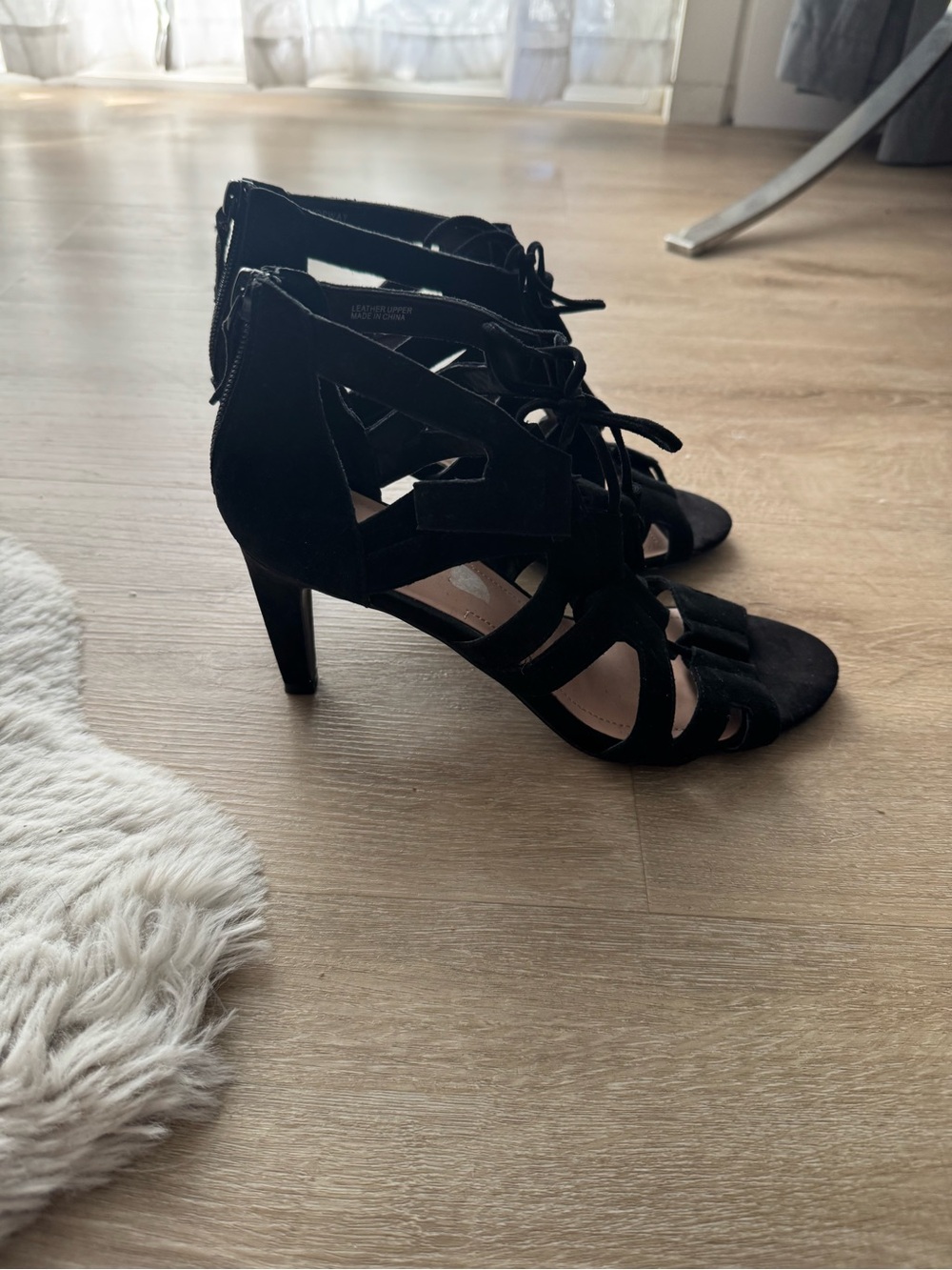 Tahari Black Suede Lace-Up Cutout Heels
